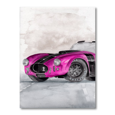 «Beautiful Old Magenta Car on Grey», peinture sur toile