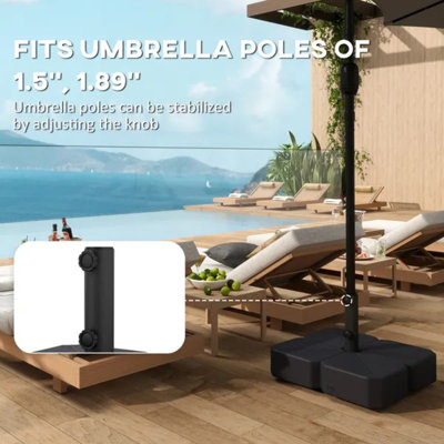 Base de parasol de patio en PEHD noir remplissable avec roues verrouillables, support de parasol lesté à grain de bois convenant à des poteaux de 1,5 po / 1,9 po, remplissage d'eau / sable pour parasols extérieurs jusqu'à 13,1 pi