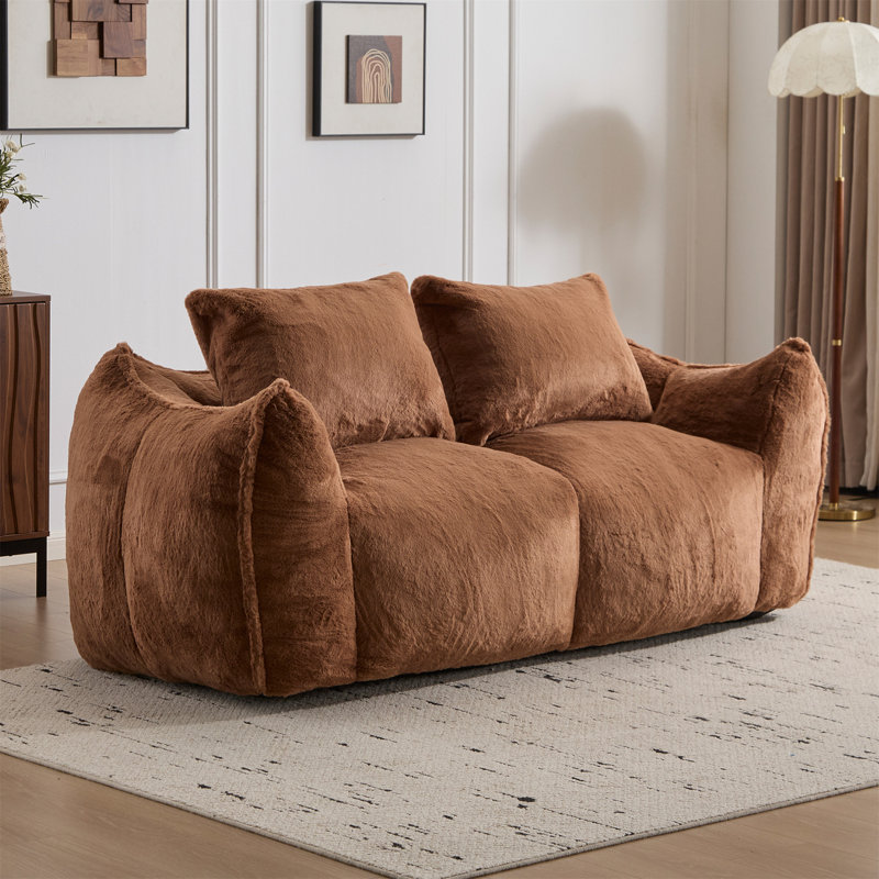Giant Bean Bag Couch For Adults,  Soft Fluffy Loveseat Bean Bag Sofa, Oversized Chase Lounge Chair Indoor For Living Room Bedroom, No Assembly Required Cozy Reading Chair With Pillows