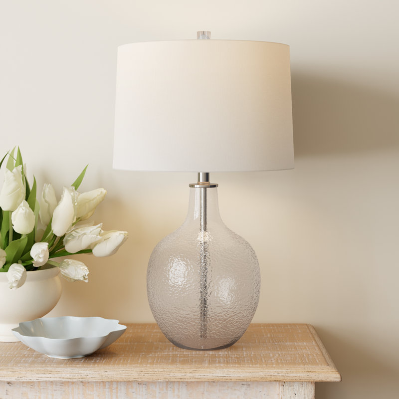 Clear Glass Urn Table Lamp with Drum Shade
