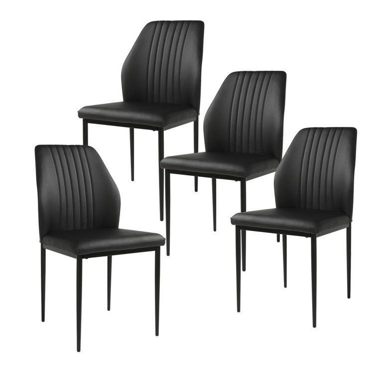 Faux Leather Solid Back Dining Side Chair With Stable Steel Legs, Set Of 4