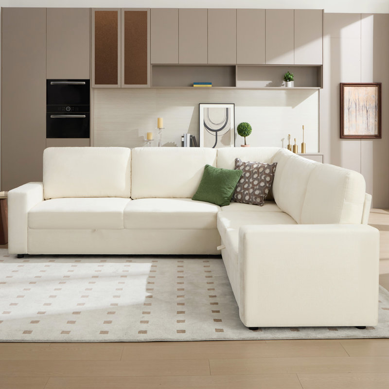 Canapé-lit modulaire en L surdimensionné de 105 po, canapé-lit convertible 3-en-1 avec rangement et matelas haute résilience, beige chenille
