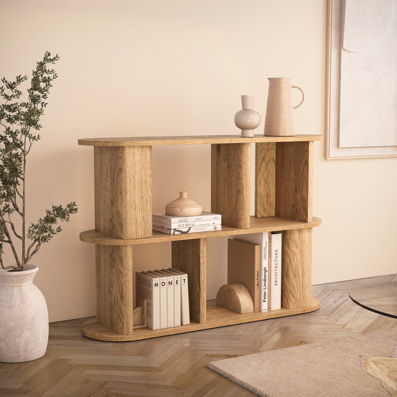 Loon Peak Janarius Low Oak Wood Effect Bookcase with Compact 2-Shelf Design for Living Room