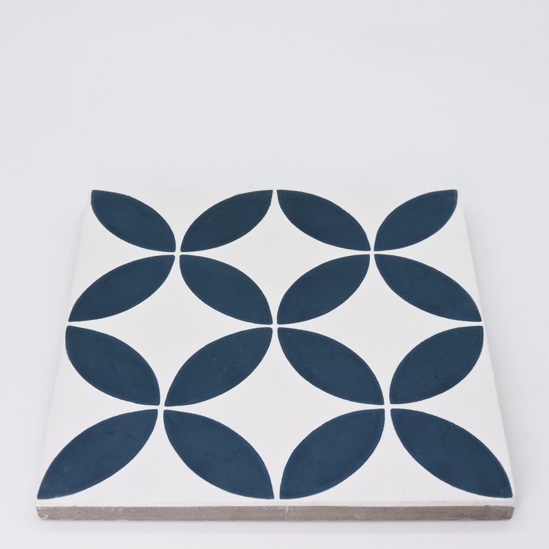 Amlo 8" x 8" Cement Patterned Wall & Floor Tile, Blue/White