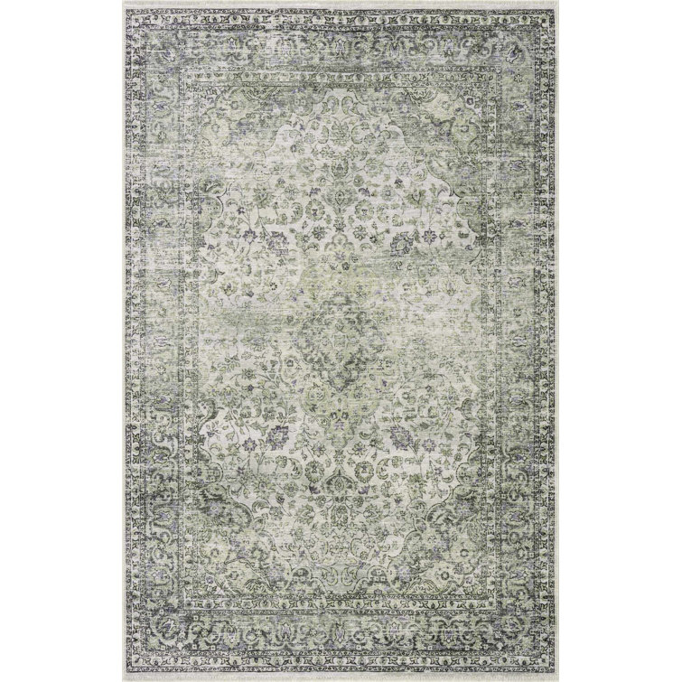 Milner Machine Washable Boho Oriental Green Area Rug