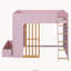 Lit mezzanine double en bois pleine grandeur, échelle et tablettes de rangement latérales multiples, chêne rose et naturel-1331053591-1331053608