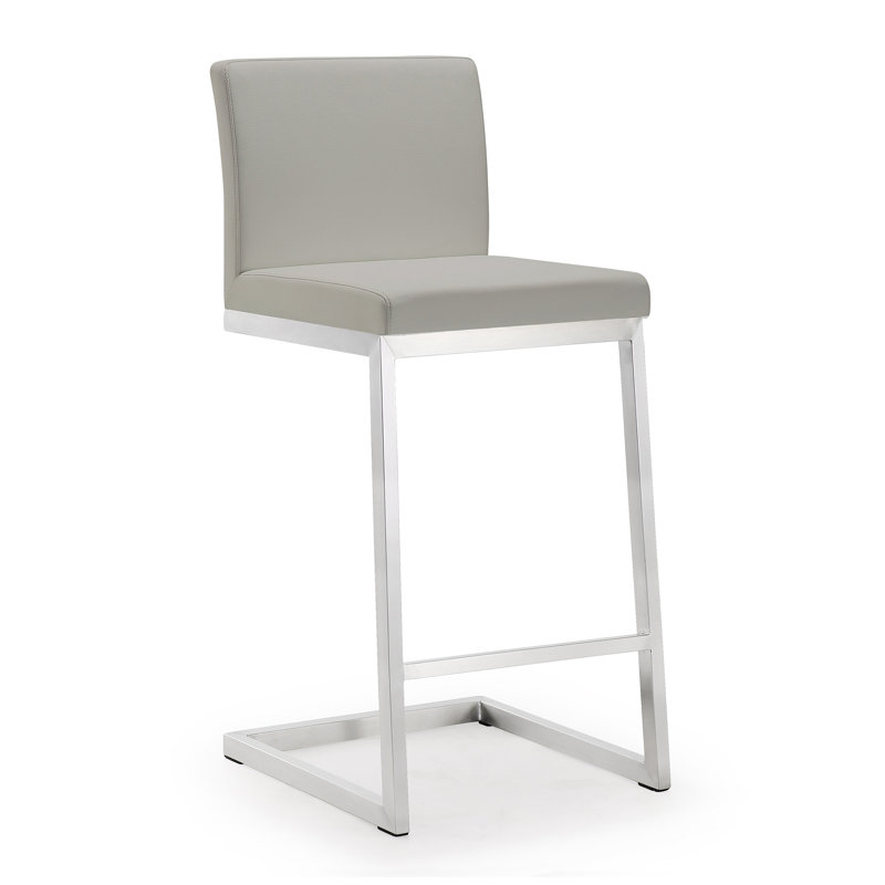 Upholstered Counter Stool with Metal Frame, Light Grey/Silver