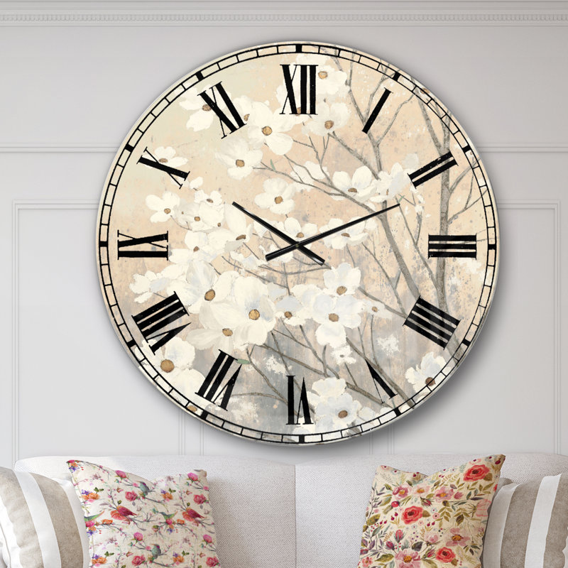 Brown onn Grey Blossoms - Horloge murale traditionnelle, Surdimensionné