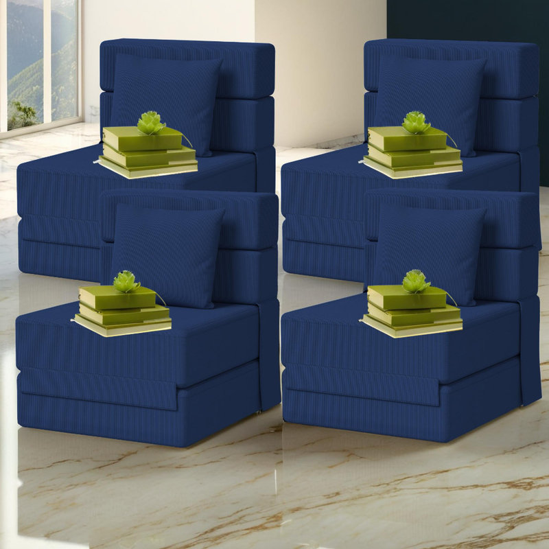 Canapé modulaire simple simple pliable convertible à compression (ensemble de 4), Velours côtelé bleu
