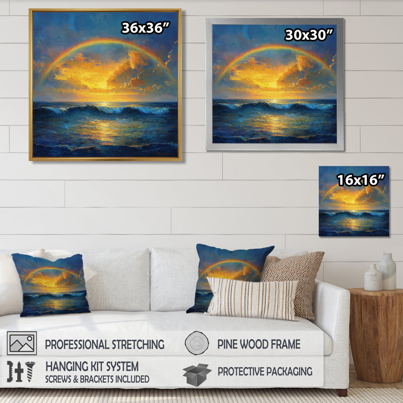 «Avyansh Rainbow On The Ocean Harmony II», art mural arc-en-ciel, Impression encadrée flottante, H 30 po x l 30 po, Blanc