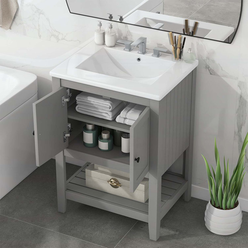 Meuble-lavabo élégant avec lavabo en céramique élégant, Gris