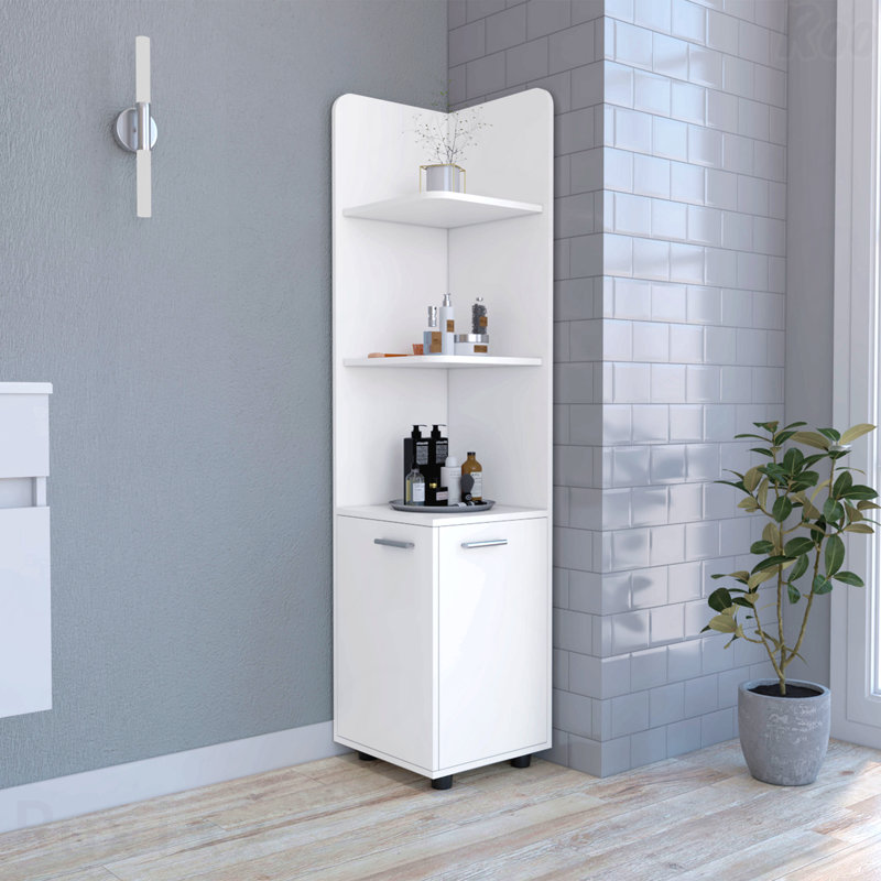 Armoire autoportante en lin, 2 portes, tablettes ouvertes - blanc