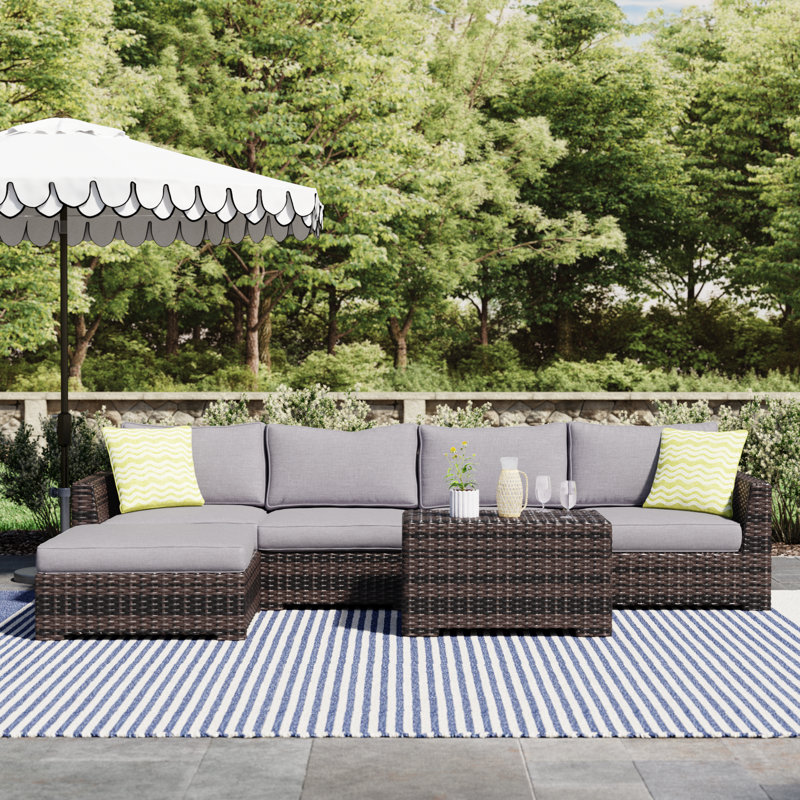 Carmel Rattan Wicker Fully Assembled 5 - Person Seating Group with Cushions