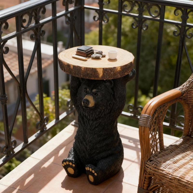 Bear-Shaped Side Table, Weather-Resistant MGO Composite