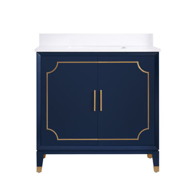 35'' H X 36'' W Solid Wood Freestanding Bath Vanity With Carrera Quartz Top And Single Sink