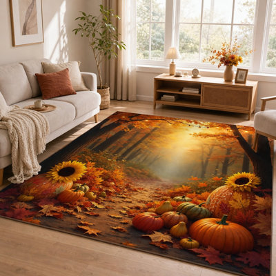 1 pièce de conception de sentier de forêt d'automne - artistique, imprimé, lavable, facile à entretenir, grand tapis de sol, envers antidérapant, convient au salon, à la chambre à coucher, à la cuisine et à l'entrée pour une utilisation intérieure