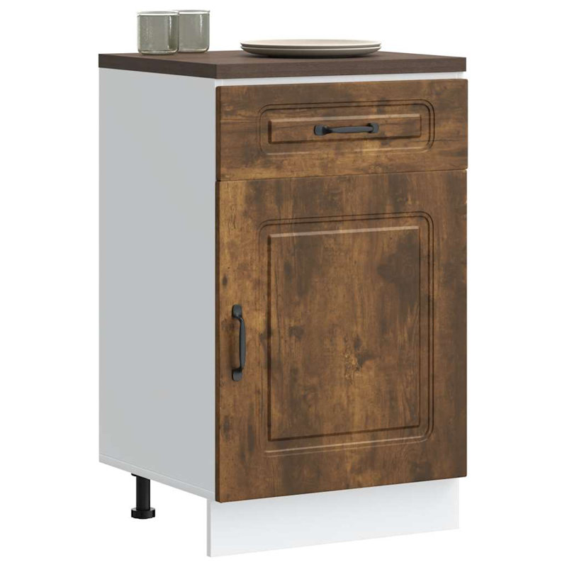 Kitchen Base Cabinet Kalmar Engineered Wood, 81.5cm H x 50cm W x 46cm D, Smoked Oak