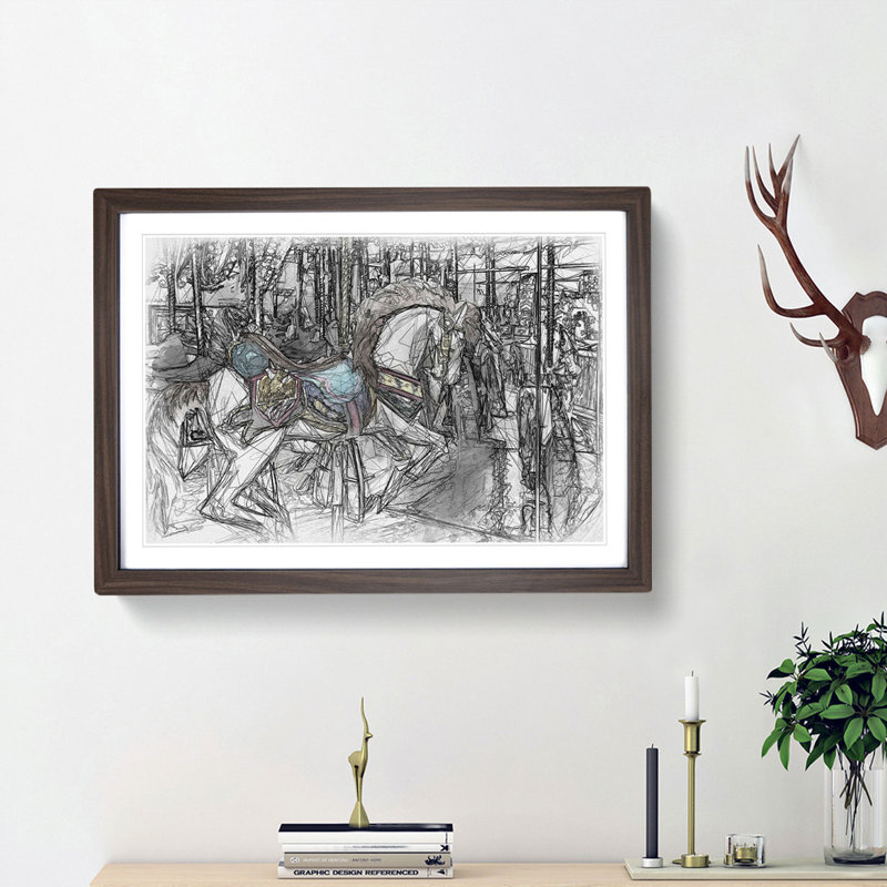 Carousel Horse - Picture Frame Graphic Art Print, 40cm H x 60cm W x 2cm D, Walnut Framed