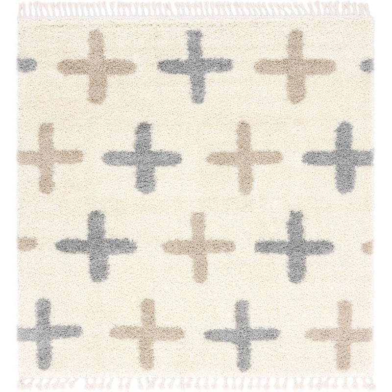 Tapis ivoire à motif géométrique Mitzy, Carré 8 pi