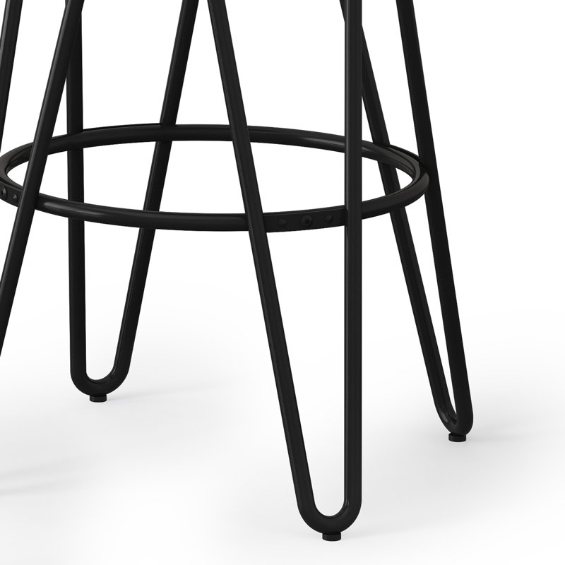 Simeon 26" Cocoa Brown and Black Metal Counter Stools with Elm Wood Seat