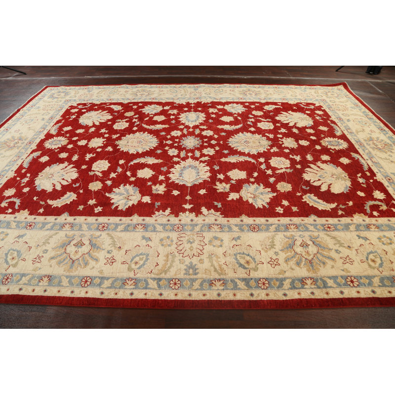 Tapis rouge noué à la main de conception unique 10 pi 1 po x 13 pi 8 po