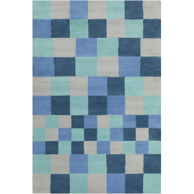 Cloral Authentic Hand-Tufted Handmade Blue & Grey Mid-Century Modern Geometric Circles Wool Area Rug