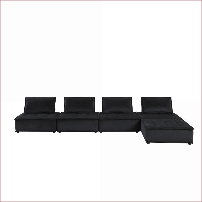 Canapé modulaire 5 pièces avec repose-pieds 120 po | Velours noir