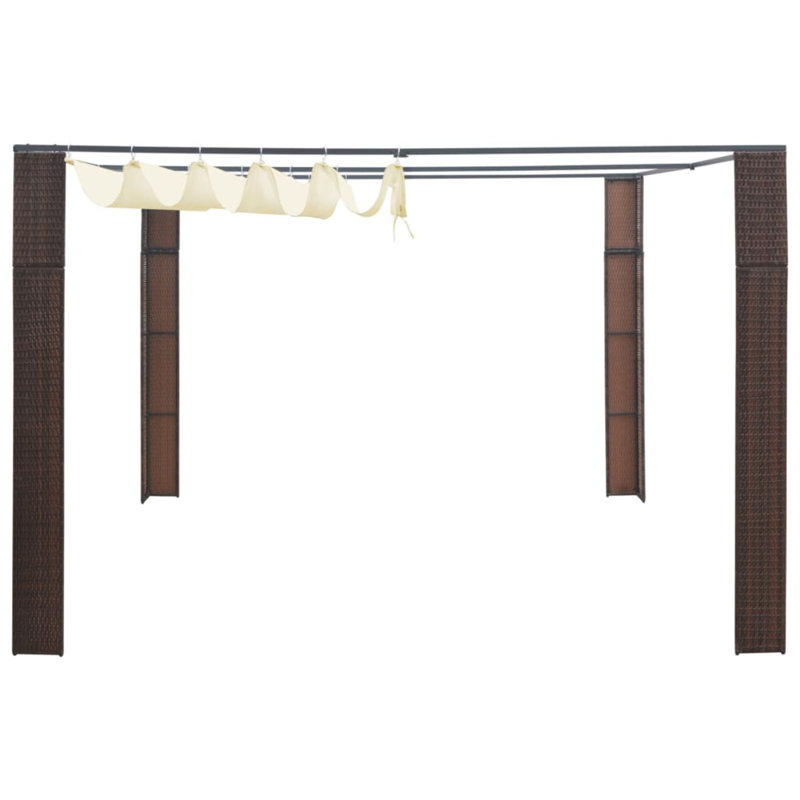 Steel Grill Gazebo with Roof Poly Rattan, 157.5" x 157.5" x 78.7", Brown/Cream