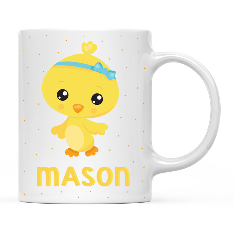 Grande tasse personnalisée en chocolat pour enfants au lait en céramique, poussin de Pâques avec ruban bleu, paquet de 1, Oui