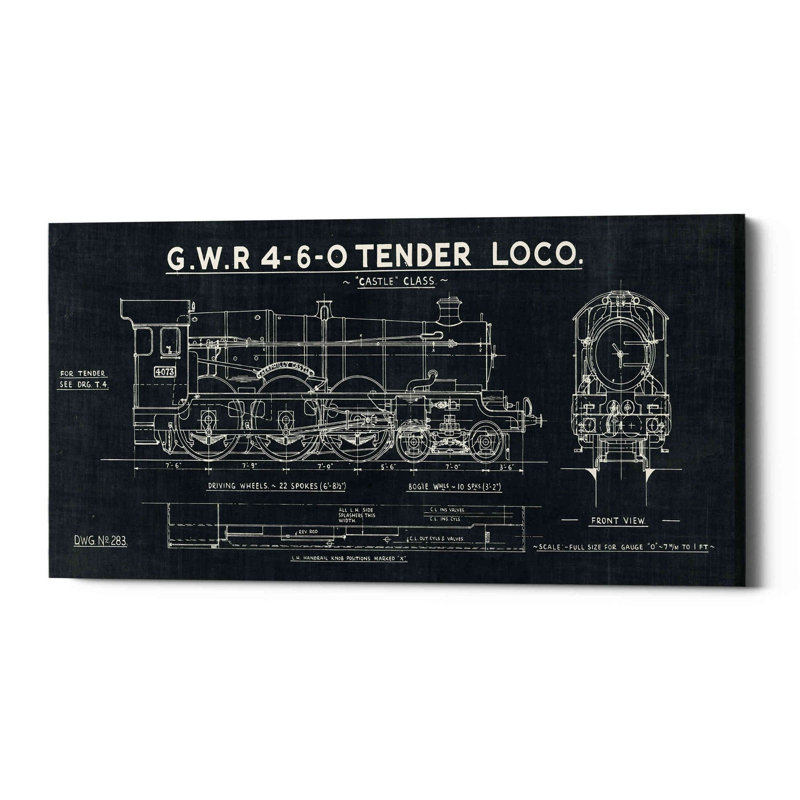« iii », impression sur toile Train Blueprint, H 20 po x l 40 po x P 1,25 po