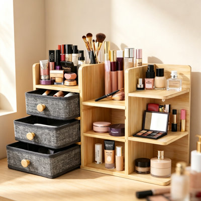 Bamboo Compartment Makeup Organiser