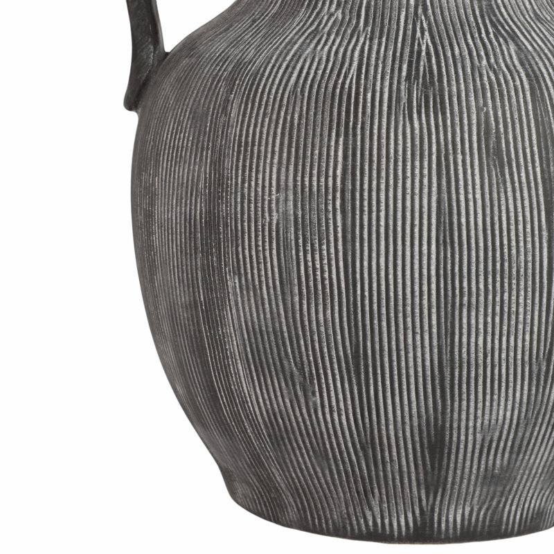 Stoneware Table Vase, Black/Ivory, 10" H x 9" W x 8" D