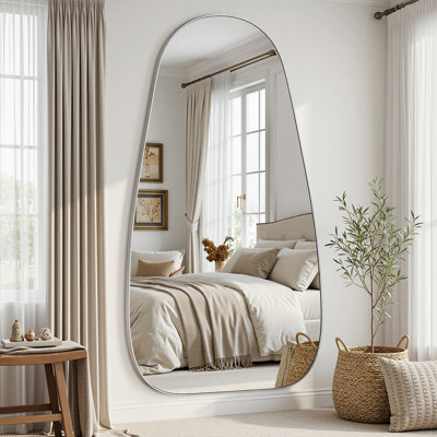 Full Length Mirror, Tear Drop Style Floor Mirror with Stand,Standing Hanging Leaning Irregular Mirrors