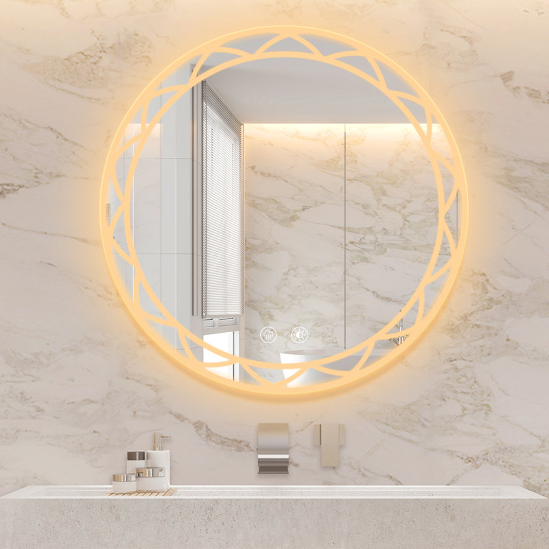 Miroirs de salle de bain ronds à DEL avec antibuée, lumières à intensité variable et incassable, 30 po x 30 po