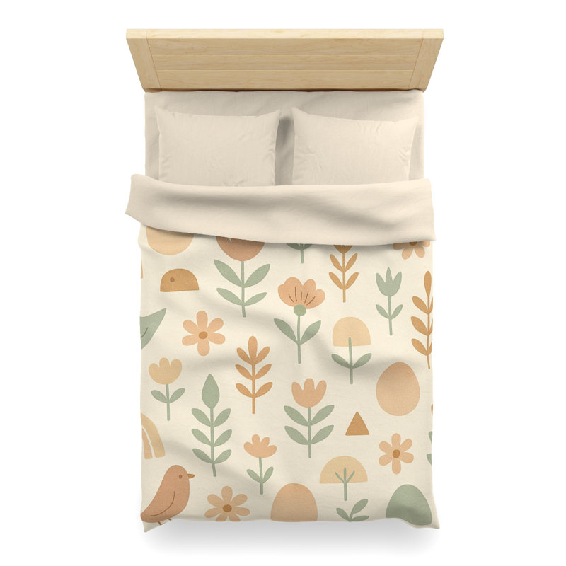 Microfiber Duvet Cover Boho Style, Design 24, Green/Beige/Cream, Twin XL Duvet Cover