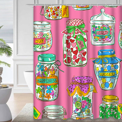 Cartoon Colorful Mason Funny Greeting Birthday Shower Curtain with 12 Hooks