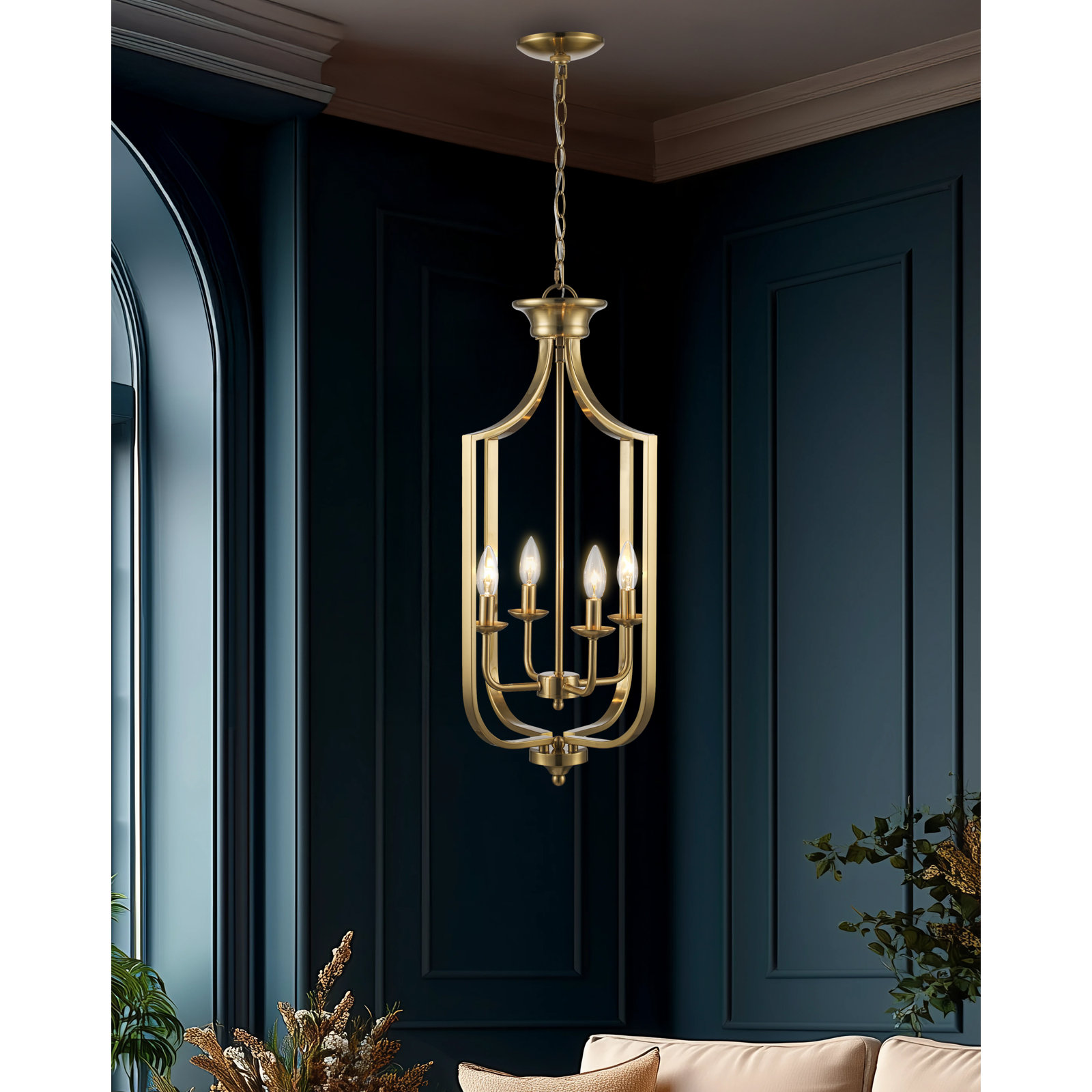 Baril 4 - Light Lantern Empire Chandelier, Medium, Antique Gold