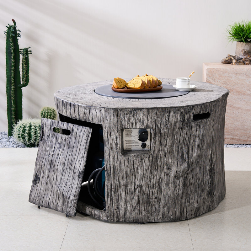 Adriyanna Concrete Propane Smokeless Fire Pit Table with Hidden Fuel Tank, Gray