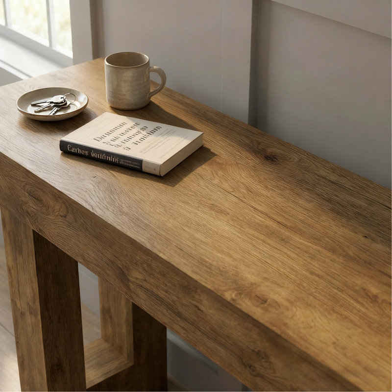 Console de 63 po de long, table d'entrée de ferme avec rangement, cicatrices d'arbre à grain de bois, canapé rectangulaire en bois derrière le canapé pour l'entrée, couloir, salon, vestibule (bois naturel)