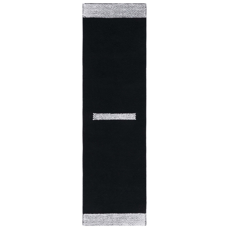 Tapis noir / ivoire en laine tissé à plat Denazia, Tapis de couloir 2 pi 3 po x 8 pi