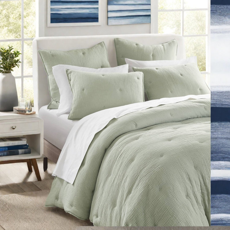 Ensemble de literie en coton de qualité supérieure, courtepointe sauge 3 pièces très grand avec texture brodée
