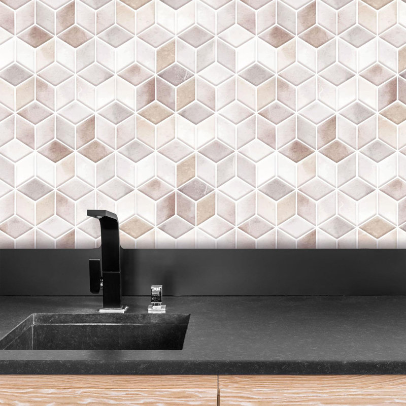 Ummi Cream Stone Hexacube Wall Tile Sticker 30.5cm W x 15.4cm L PVC 
