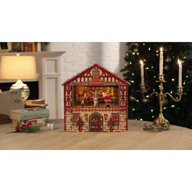 16" Animated Musical Santa's Workshop Advent Calendar with LED Lights