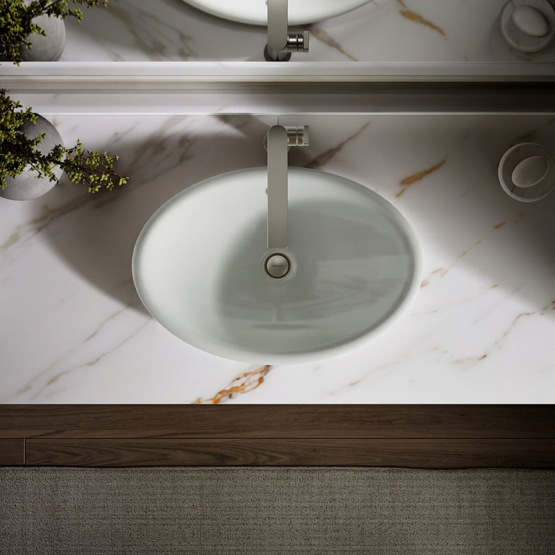 Iron Plains™ Metal Oval Vessel Bathroom Sink with Overflow, Sea Salt