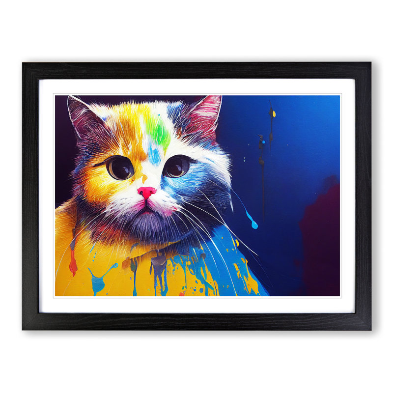 Cat Painted Vol.1 - Framed Print, 46cm H x 64cm W x 2cm D, Black