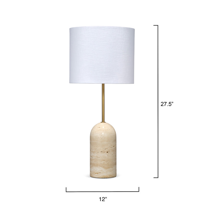 Handcrafted Travertine Table Lamp with White Linen Shade