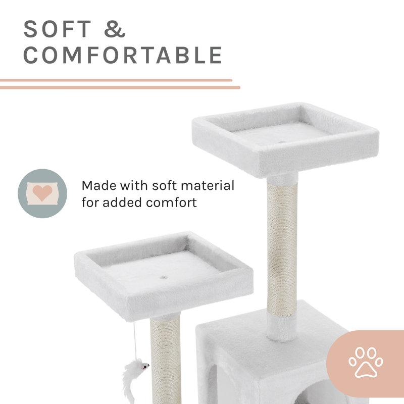 Sam's 50" White Faux Fur Cat Tree with Perches and Scratching Posts