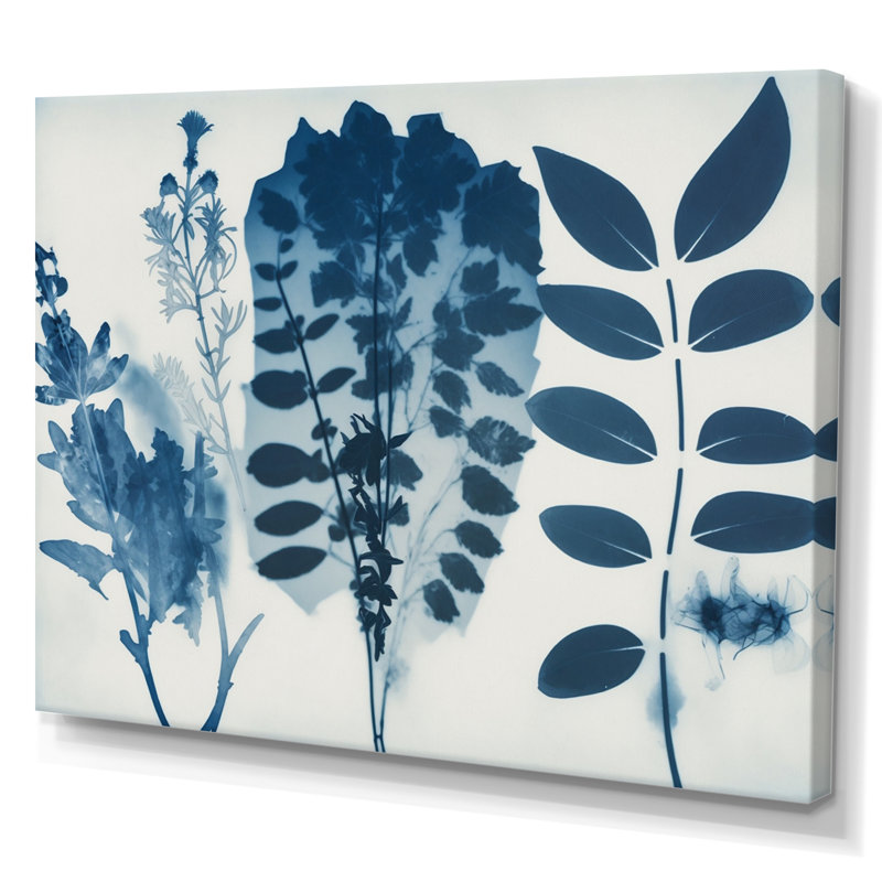 Fleurs sauvages rétro dans les tons de bleu VII - reproduction sur toile, L 32 po x H 16 po, Toile tendue