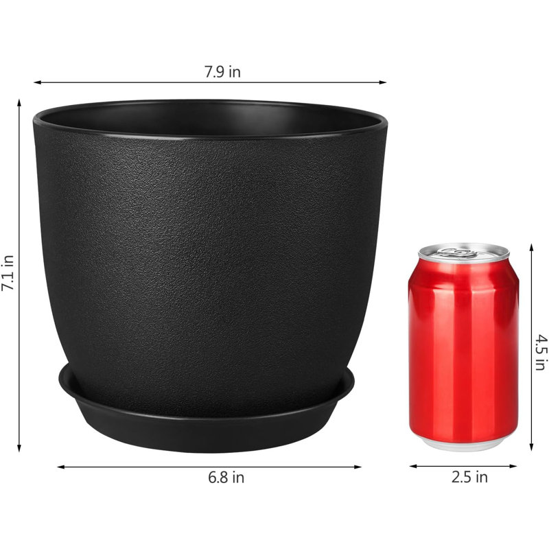 Ensemble de 2 pots à fleurs 8 "- pots de fleurs noirs avec drainage