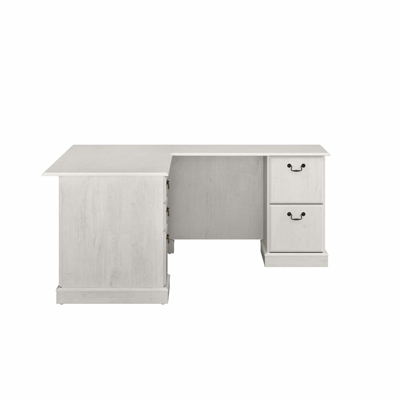 Raker Reversible L-Shape Computer Desk with Drawers, Linen White Oak